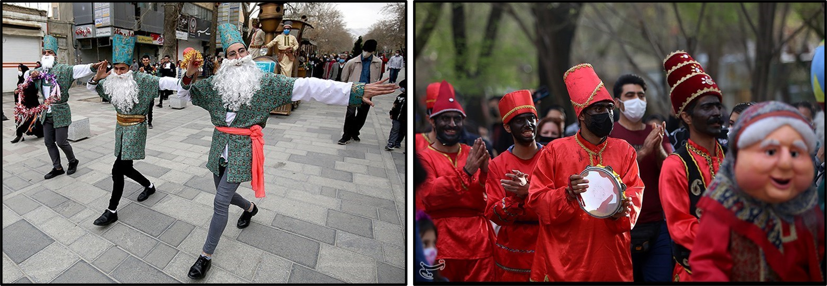 Men dressed up as Uncle Nowruz and Haji Piruz